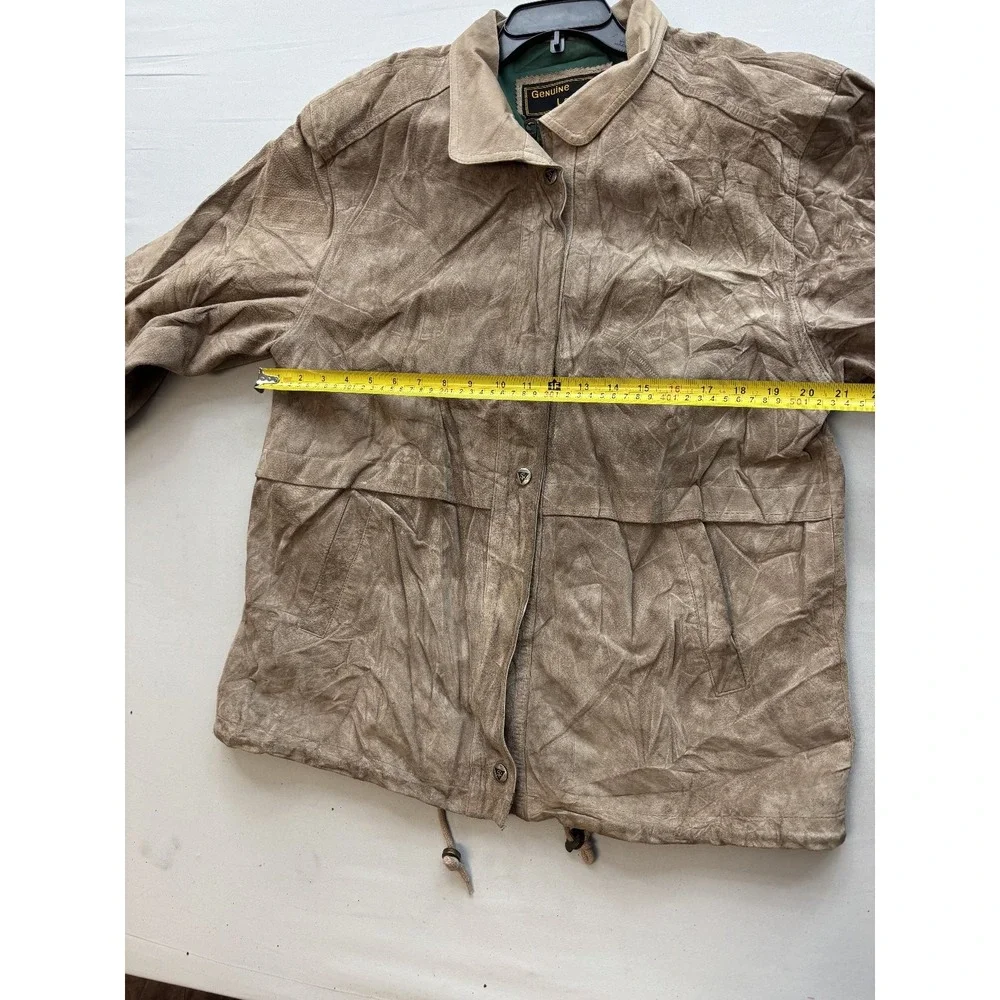 Genuine Leather Womens Tan Button Front Collared Jacket Coat Size 10 Drawstring